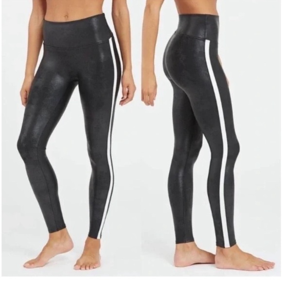 SPANX Faux Leather‎ Side Stripe Leggings Black & White High Waisted Size 1X